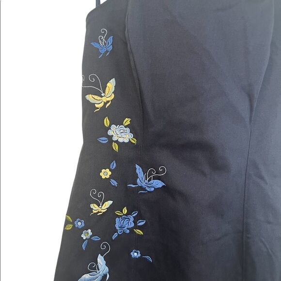 Express World Brand Navy Vintage 90s Y2K Floral Embroidered Halter Mini Dress - Picture 5 of 8